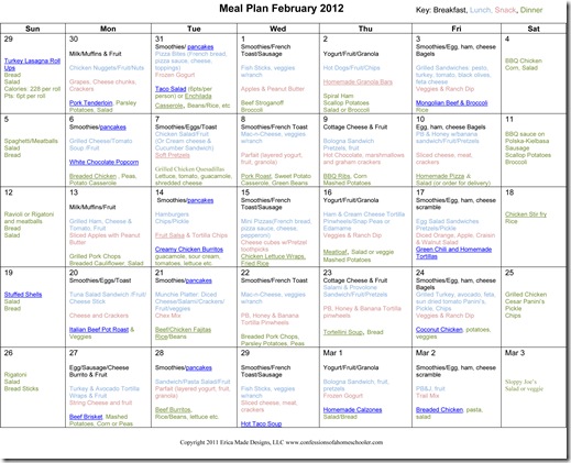 Weight Watchers Meal Planner Template